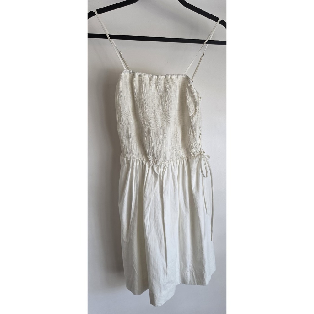 NWT Love, Dress Sleeveless Cotton S Off White Mini Sundress Smocked Lateral Tie